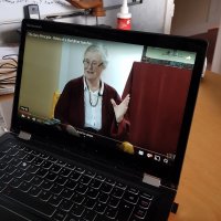Lama Shenpen video on laptop