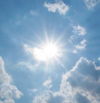 Sun in blue sky with clouds
